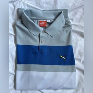 Puma Men's Blue and Gray Striped Golf Polo, medium